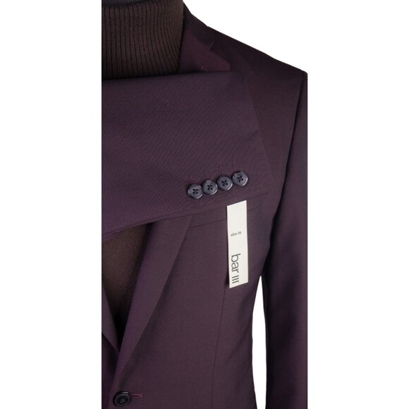 BAR III Blazer Burgundy Sz 40L Sport Coat Slim-Fit Solid Two Button Wool Blnd - Picture 7 of 14